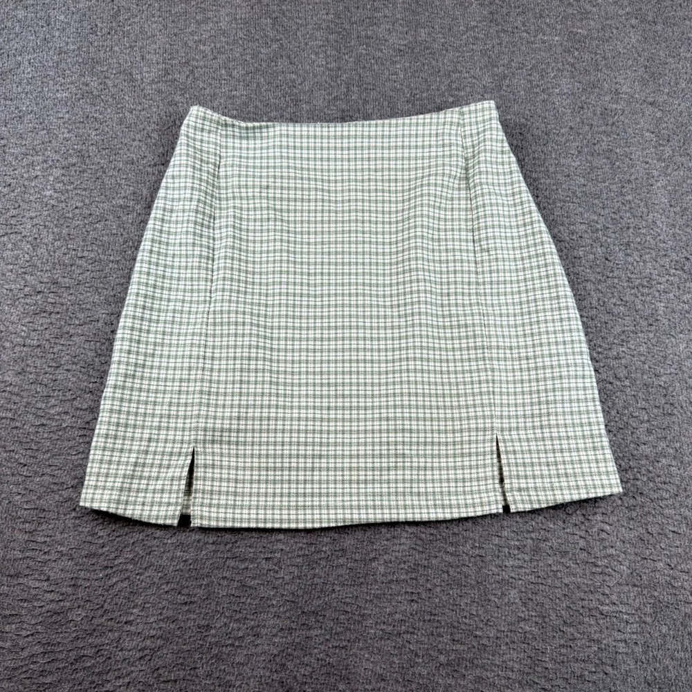 Brandy Melville Cara Skirt Women's One Size Green Plaid Miniโ Front Slits Preppy